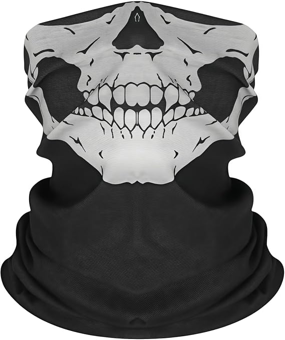 2 Piece Multifunctional Motorcycle Mask,Multifunctional Skeleton Mask,Breathable Windproof Ski Snood for Outdoor Activities(Black)