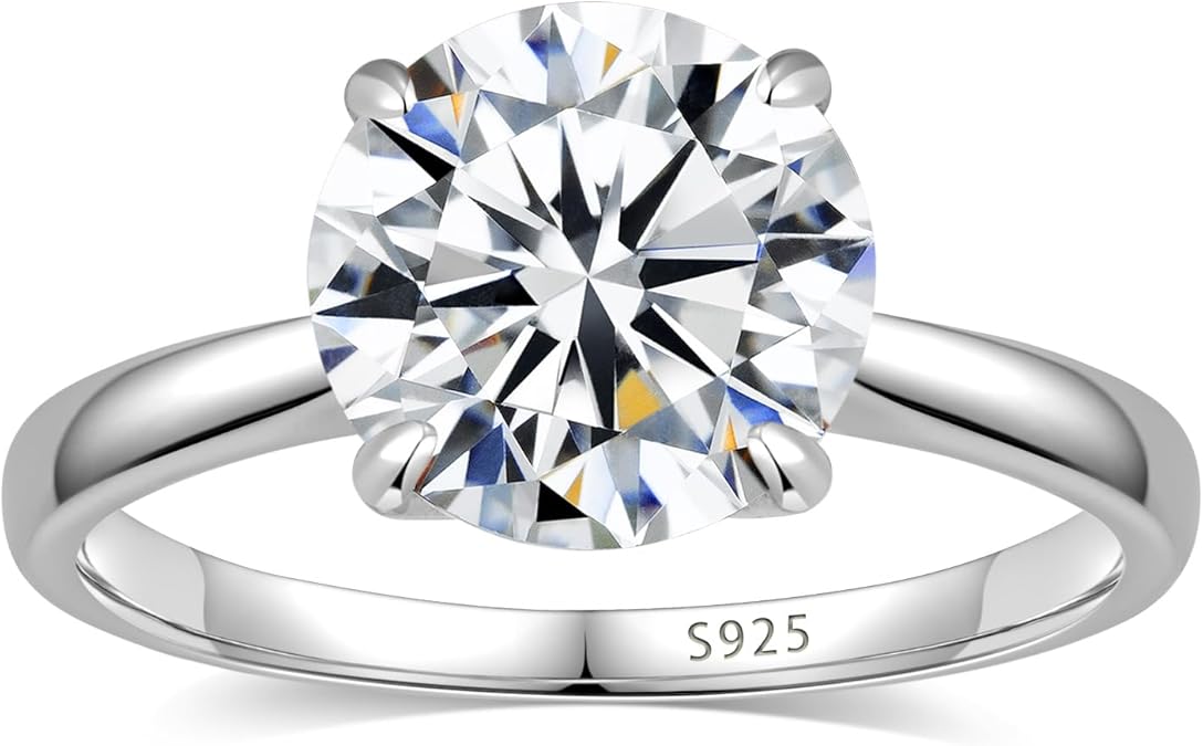 Elio Passero 925 Sterling Silver Moissanite Engagement Rings for Women | Women's Round Moissanite Engagement Ring with 18K Yellow/White Gold Plated,VVS1 Wedding Moissanite Ring 0.5/1/1.5/2/3/4CT