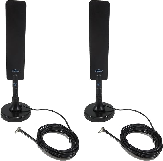 Proxicast 4G/LTE 5 dBi Magnetic Mount Omni-Directional Swivel Blade Antenna | Right Angle TS9 Male Plug on 6,6 ft Shielded Coax - 698-2700 MHz Coverage - Heavy Duty Mag Base - ANT-120-007-TS9-2PK