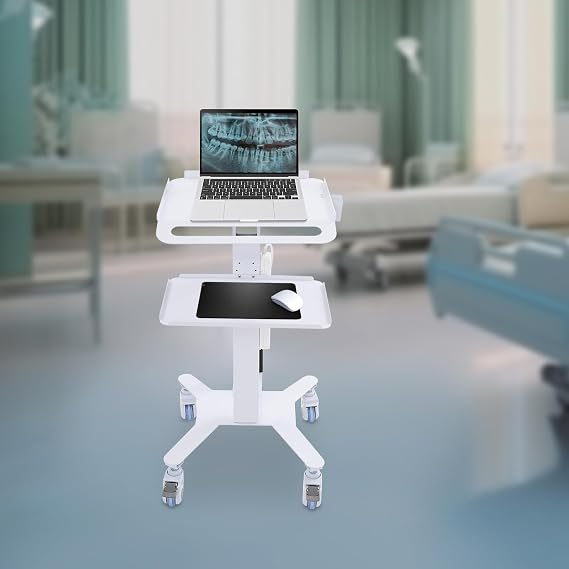 Mobile Laptop Stand Desk, Laptop Workstation Trolley Cart on Wheels | Laptop Cart Adjustable Height 48" Portable Computer Table, Home Office Computer Workstation
