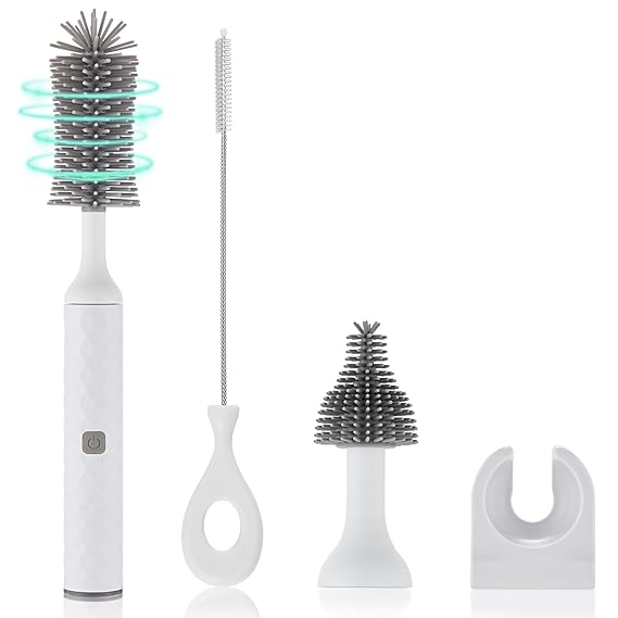Electric Baby Bottle Brush Set, Multi-Purpose Cleaner Brushes,360high-Speed Rotation Cleaning,1500mAh,Waterproof IPX65,Perfect Baby Bottle Brushes,White