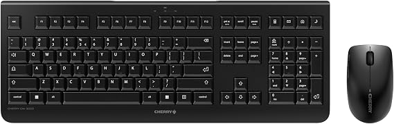 Cherry DW 3000 - Wireless Keyboard+Mouse Combo - 4 Additional Keys - US Layout - QWERTY Keyboard - GS Approval - Black