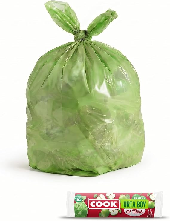 Cook Kokulu Çöp Torbası, Orta Boy (Elma) 55 x 60 cm (15 Adet/Rulo)