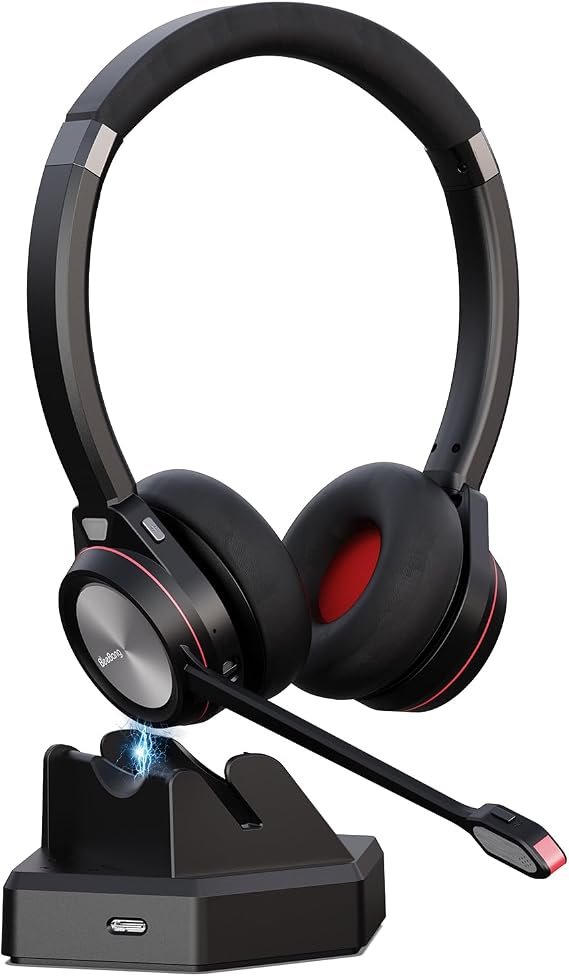 Wireless Headset with Microphone Noise Canceling, Bluetooth Headset with Mic for Office PC, 40H Working Time, for Compouter Work Laptop Teams Call Center