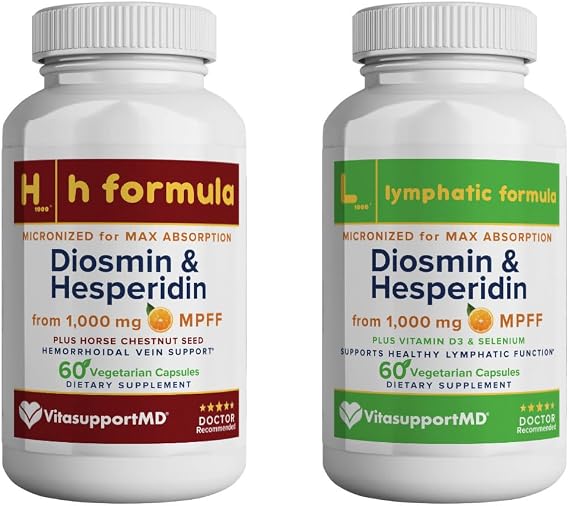 Lymphatic Drainage and Hemorrhoidal Vein Support Bundle with Diosmin Hesperidin 1000mg, Selenium, Vitamin D3, Horse Chestnut, Micronized MPFF, Healthy Hemorrhoidal Veins, 120 Capsules