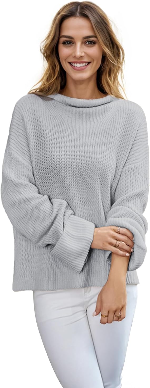 Pantete Womens Mock Neck Sweater Bell Long Sleeve Knit Pullover Top