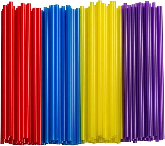 [250 Pack] Disposable Plastic Drinking Straws - 7.75"High - Assorted Colors...