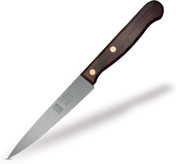 ICEL Steak Knives Serrated Steak Knife with Pointed Tip Serrated Knife with High Carbon Steel Blade and Rosewood Handle Kitchen Knives for Party, Restaurant, Dinner