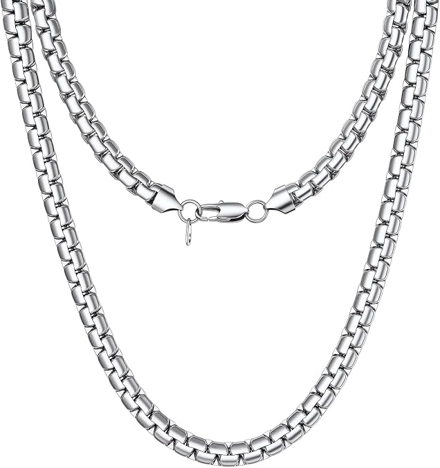 ChainsHouse Men's Flat Box Chain Necklace, 2/4/6/8mm Widths | Necklace for Pendant, Stainless Steel/Black/14K Gold Plated, Hypoallergenic Hip Hop Jewelry with Gift Box 18"-30" Length