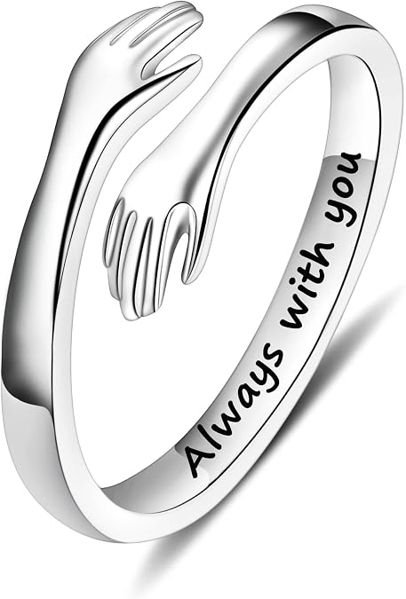 Yesteel S925 Sterling Silver Hug Ring for Women Teen Girls, Adjustable Ring Jewelry Mothers Day Birthday Gifts for Daughters Mom Sister Wife Friends Grandma