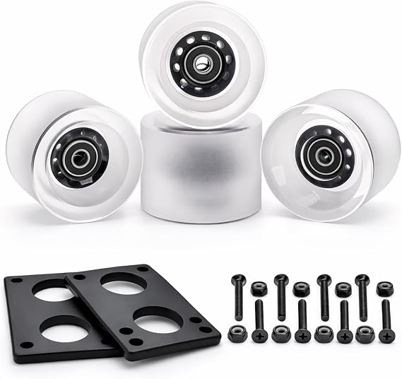 Frcctre 4 Pack 70mm Longboard Wheels, Hardness 80A PU Soft Cruising Wheel with ABEC-9 Bearings and Spacers for Skateboard Longboard and Cruisers