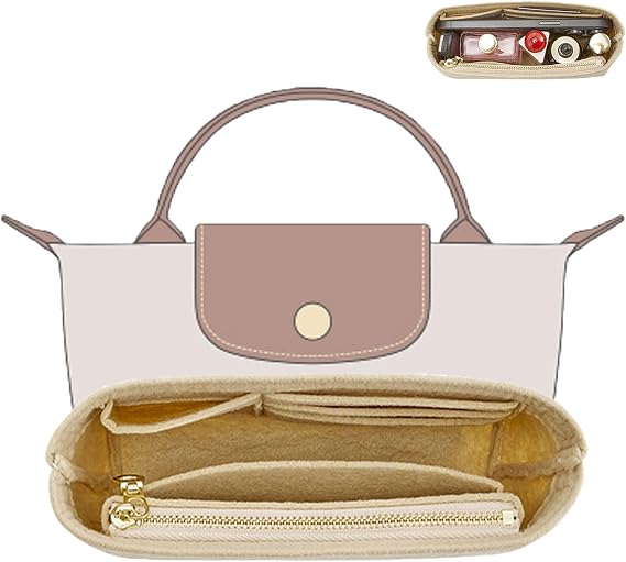 Purse Organizer Insert Compatible with Longchamp Mini Bag and More, Bag Insert for le pliage Original/Green Pouch with Handle/Extra Small Handbag Inner Shaper(Mini, Beige)