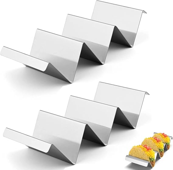 Taco Holder,2 Pcs Stainless Steel Taco Holder Stand Solid Taco Trays with Handles Metal Taco Holder for Taco Shells Durable Taco Stand for Home and Restaurant Easy to Clean Silver