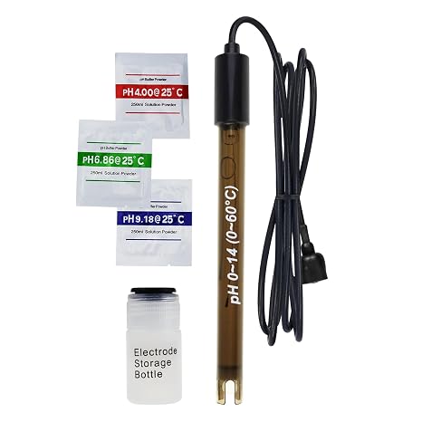 200cm 0-14pH Probe Test | BNC Connection | High Accuracy pH Electrode for Lab and Industrial Use, Calibration Solutions Included