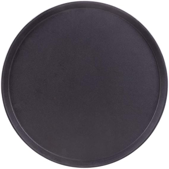 Round Black Plastic Serving Tray with No-Slip Rubber Safety Lining | Commercial Restaurant & Diner Quality Food, Coffee, Drink Waiter Carrying Tray | 11", 14", 18" (18-inch)