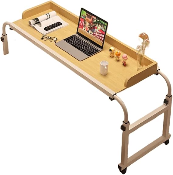 Overbed Table with Wheels for Full/Queen Beds Over-Bed Tables Standing Workstation Food Tray Desk Rolling Medical Table for Twin/Full/Queen/King Size Bed Fram(Color:Wood)