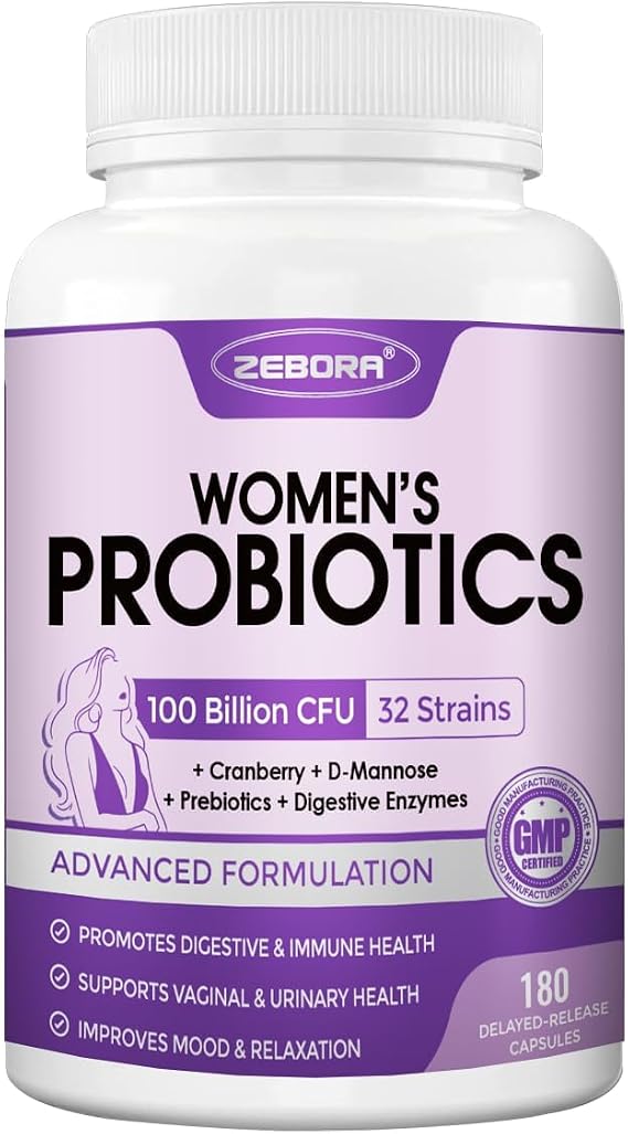 ZEBORA Probiotics for Women Digestive Health, 100 Billion CFUs, 90 Servings