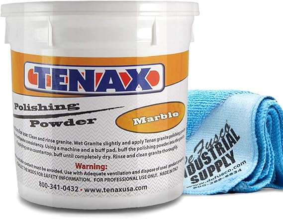 Tenax Marble Polishing Powder 1 kg Tub - 16x16 Microfiber Cloth - BUNDLE - 2 Items