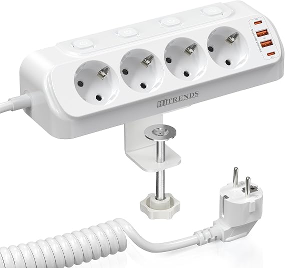 Tischsteckdose Klemmbar 4-Fach Einzeln Schaltbar USB C PD 20W