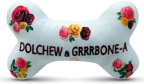 Dog Diggin Designs Dolchew & Grrrbone Plush Dog Toy Bone | Luxury-Inspired Parody Designer Bone with Squeaker, Soft Plush Chew & Play Dog Toy Pret-a-Porter Play!