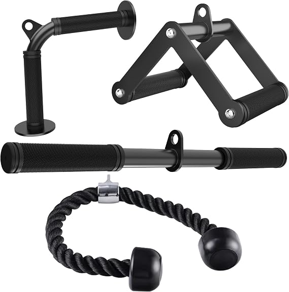 Cable Machine Attachment Set,Non-Slip Rubber Grip Lat Pulldown Attachments for Pulley System, Cable Attachments for Gym