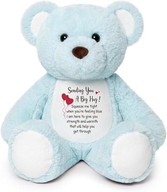 WoollyPearlウーリーパール ソフトブルー テディベア ぬいぐるみ ビッグハグ Get Well Soon コンフォートベア お悔やみのメッセージ付き 感情的なサポートギフト 女性 子供 女の子 幼児への心の支え 思い出のプレゼント 15インチ