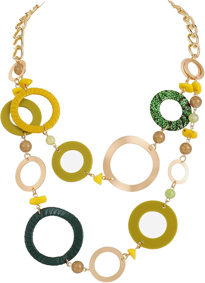 Bocar Layered Collar Necklace Statement Circle 2 Strand Chain Jewelry Necklaces Trendy for Women Gift