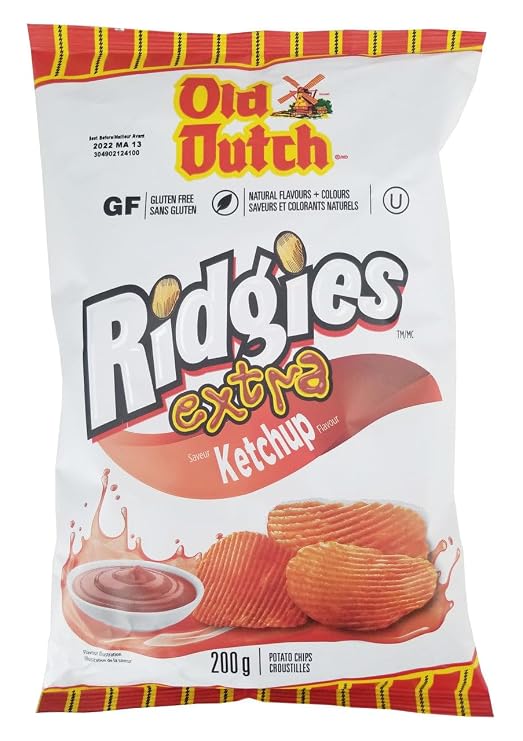 Old Dutch Ridgies Extra Ketchup Potato Chips, 200g/7 oz