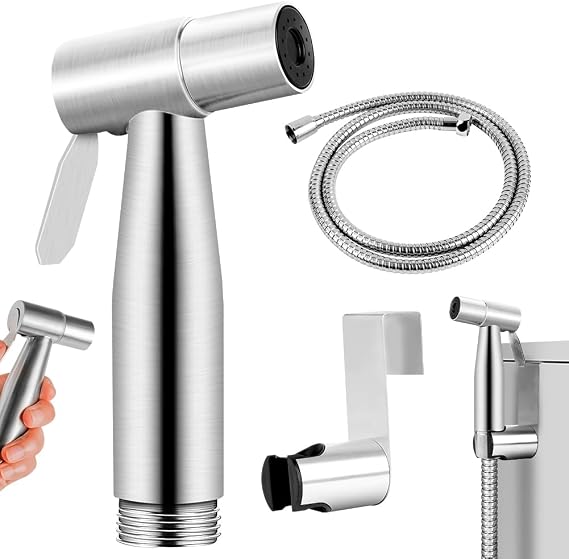 HOTUT Portable Bidet Sprayer Kit, Stainless Steel Bidet Shower Head with Hose, Handheld Toilet Bidet Sprayer Kit, Hand Held Bathroom Cloth Diaper Sprayer Set for Feminine Hygiene, Pet Shower, Bathroom