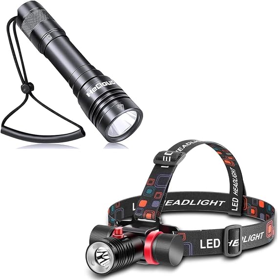 Scuba Diving Flashlight with Rechargeable Dive Light Scuba Diving Underwater Flashlight 328ft IPX8 Waterproof, Super Bright Dvie Lights with USB Charger for Caving Snorkeling