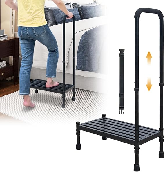 Medical Step Stool with Handle for Elderly, Stepping Stool Bedside Assist Steps for High Beds Adults Seniors, Safety Car SUV Handicap Foot Platform with Handrail, Heavy Duty Adjustable Bed Ladder