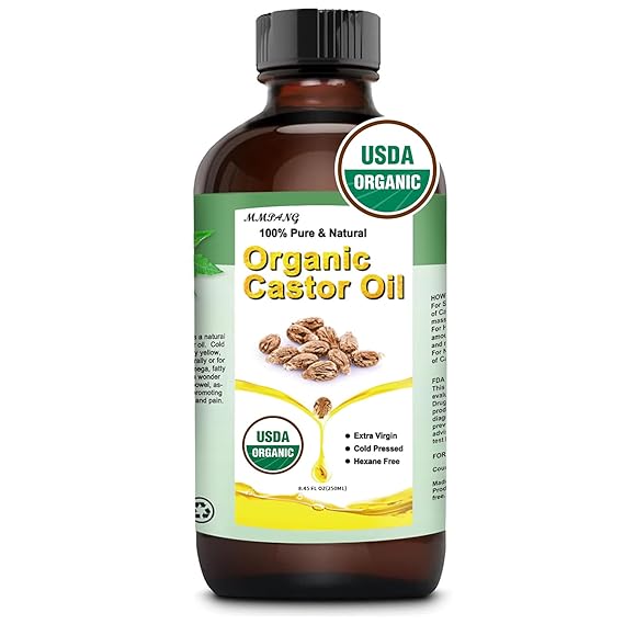 Organic Castor Oil, USDA Certified, Cold Pressed, 8 oz Glass Bottle | USDA Certified Organic Formula, Cold Pressed And Hexane Free; For Hair, Skin, Brows, Lashes And Oil Pack Care In Glass Bottle