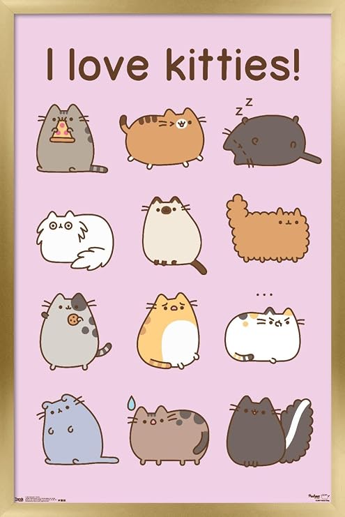 Trends International Pusheen - Kitties Wall Poster, 14.725" x 22.375", Gold Framed Version