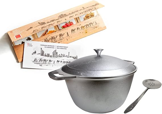 Uzbek.Uzbekistan. Set for pilaf Uzbek original aluminium casting cookware kazan 6 LITERS (1.5 gal) For making pilafpalovplov.+ spices EASTDREAM