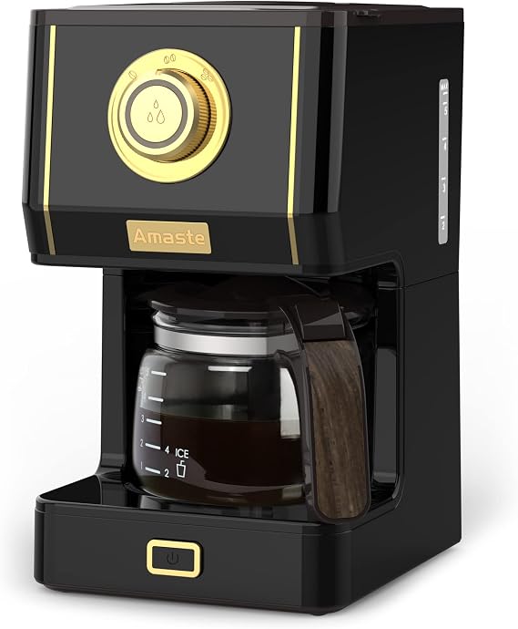 Amaste 25 Oz Drip Retro Style Coffee Machine with Glass Coffee Pot, Reusable Filter, Three Brewing Modes, 30minute-Warm-Keeping, Arabica Black