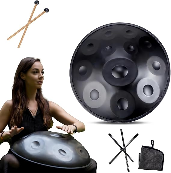 Handpan Instrument - 432Hz/440Hz 9/10/ 12 Notes - 22 Inch Steel Tongue Drum - Hand Pan Drum With Drum Holder For Sound Healing (Size : 432Hz, Color : BLACK_12 NOTES)