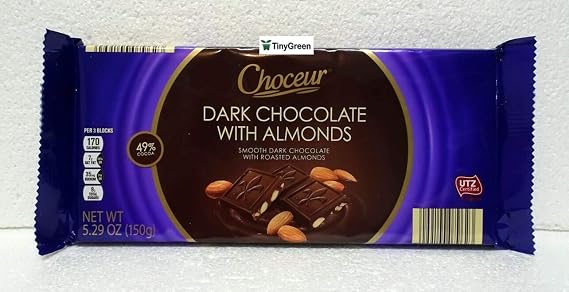 Choceur Dark Chocolate with Almonds Smooth Dark Chocolate with Roasted Almonds 49% Cocoa 5.29oz 150g