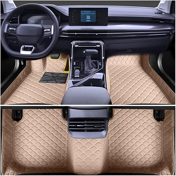 Leather Car Floor Mats for C5 2007-2012 Front & Rear Full Coverage Liner/Set (Beige)
