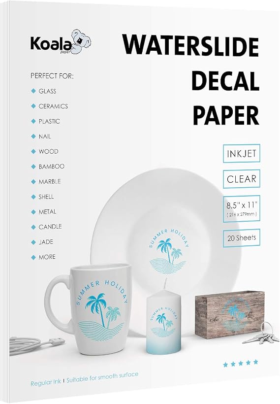 Koala Waterslide Decal Paper Inkjet Clear 20 Sheets 8.5x11 Inch