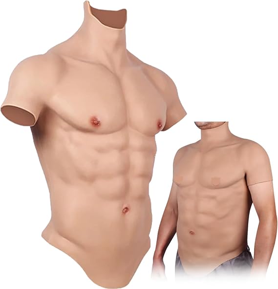 Muscle Men's Silicone Chest Upgraded Male Suit Fake Belly Simulation Muscle Fake Male Belly Muscles Suit for Cosplay
