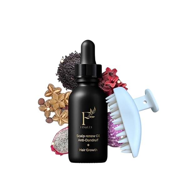 All Natural Scalp Oil & Brush Set for Fuller Hair & Healthier Scalp. Hair Growth & Dandruff Relief Soothes Itchy Dry Scalp, Hair Loss Treatment w/Amino Acids, Hair Strengthening by Finally