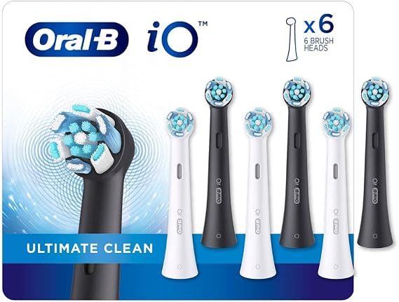 Oral-B iO Ultimate Clean Yedek Fırça Başlıkları, 6 Adet Beyaz, Siyah 6 Adet (1'li Paket)