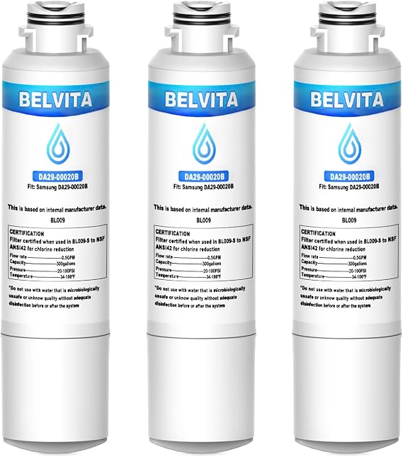 BELVITA Refrigerator Water Filter, Compatible with DA29-00020A/B, DA29-00020B-1,HAF-CIN/EXP, RF28HFEDBSR, RF263BEAESR, RF263TEAESG, RF28HDEDBSR, HAF-CIN, RF4287HARS,RF4267HARS, 3 Pack