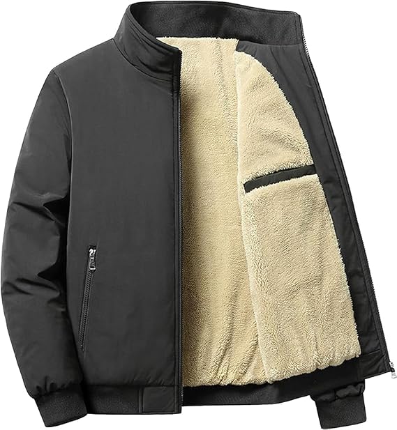 JEsilunmaMY Men's Full-Zip Fleece Jacket Winter Coats Sherpa Lined Faux Fur Plush Parka Casual Warm Cargo Bomber Jackets