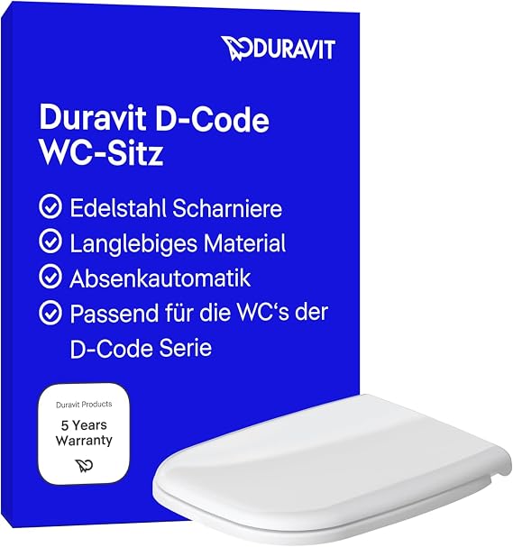 Duravit D-Code Toilet Seat with Soft-Close Mechanism Duroplast Toilet Seat D-Shape Soft-Close Plastic Hinges White High Gloss Suitable for Duravit D-Code Series