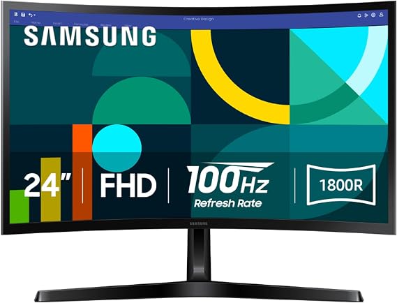 Samsung 24" Essential S3 (S36GD) Series FHD 1800R Curved Computer Monitor | 100Hz, Game Mode, Advanced Eye Comfort, HDMI and D-sub Ports (LS24D366GANXZA)