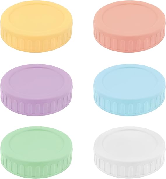 6 PCS Colored Plastic Mason Jar Lids, 70 mm Regular Mouth