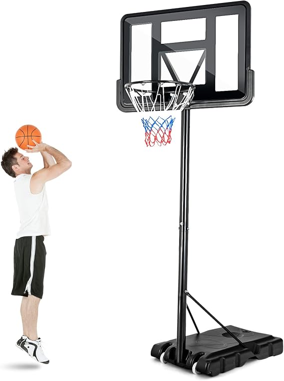 GYMAX Portable Basketball Hoop Outdoor, 10FT Height Adjustable Basketball Goal w/Shatterproof Backboard & Built-in Wheels for Kids Youth Adult