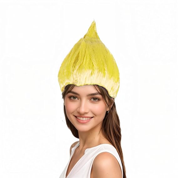 TINAYAUE Funny Troll Wig Hat Adult Colorful Elf Fairy Clown Comic Cosplay Wig Pointy Synthetic Hair Cap Festival Party Christmas Halloween Costume Accessories (Yellow)