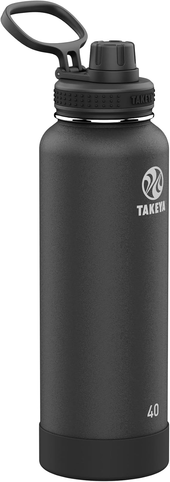 Takeya Actives Stainless Steel Water Bottle, Insulated Spout Lid, Keeps Drinks Cold 24 Hrs, Leakproof, Durable, Dishwasher Safe, Ideal for Gym, Travel, Fits Most Cup Holders, 40 oz/Onyx